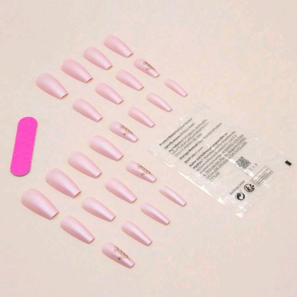 24-pcs long coffin French letter nails
